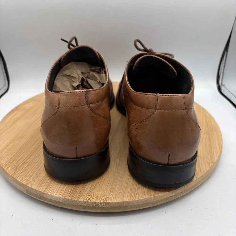 Stacy Adams Men’s 10.5 US Oxford Cap-Toe Dress Shoes Cognac Leather Lace-Up